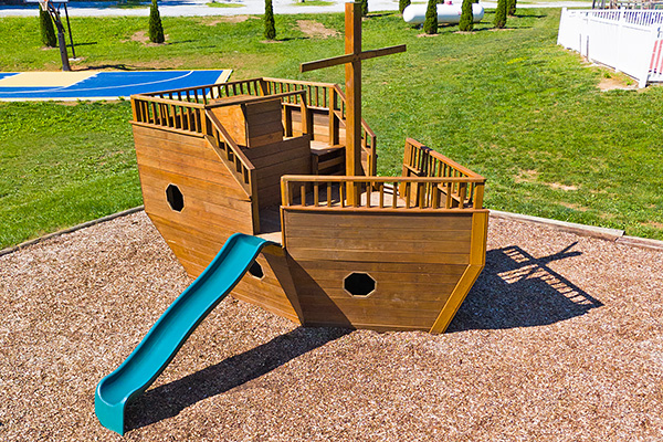 Playground pirate ship at Ramblin' Pines Campground